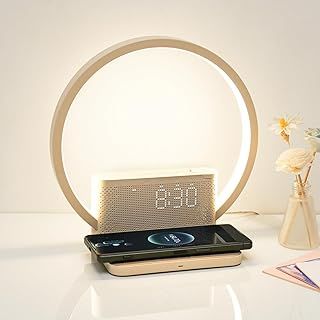 blonbar Bedside Lamp, Wake-Up Light, 10 Watt Wireless Charger, Touch Dimmable Table Lamp, Sunrise Alarm Clock, 3 Levels of Brightness, Soothing Sound, Bedroom Sleep Aid for Babies & Adults