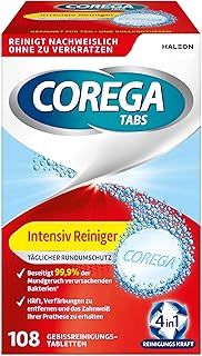 Corega Cleaning TABS Intensive Cleaner All-Round Protection for Removable dentures/Third Teeth, 1x108 Denture Cleaning Tablets