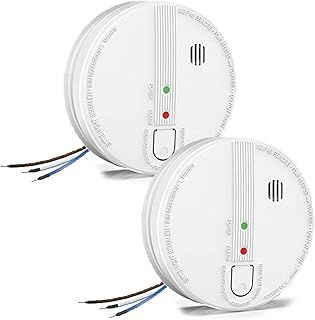 Wired Smoke Alarm, Interlinked Fire Alarm with LED Indicator and Silence Button, 10-Year Life Smoke Detector with 9V Battery Backup, Mains-powered, Conforms to EN14604 Standard, 2 Pack