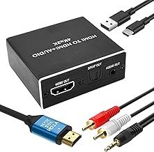 4K HDMI Audio Extractor 2.0 Splitter HDMI to Optical Adapter SPDIF Toslink and 3.5mm Stereo Audio Converter Support 4K@60Hz HDR Dolby Digital DTS for PS5 PS4 Xbox Blu-ray HDTV Projector More