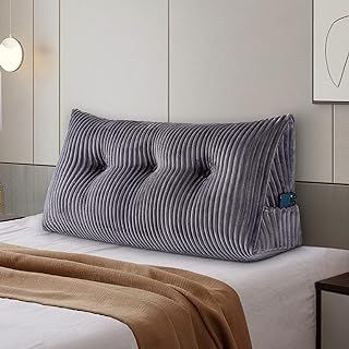 SLIGUY Large Headboard Pillow Headboard Wedge Pillow Bed Rest Reading Pillow Bolster Triangular Pillow for Sitting in Bed-Backrest Positioning Support Long Pillow for Daybed (100 x 50 x 20 cm, Grey)