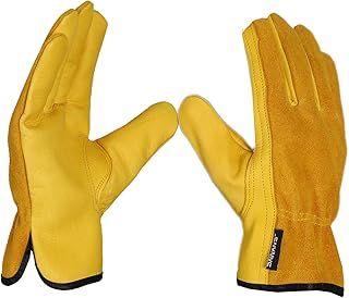 Leather Working Gloves Work Gardening Gloves Thorn Proof Garden Building Heavy Duty Utility Gripper Men Women Breathable and Flexible Construction (XL)