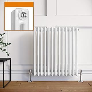 ELEGANT Cast Iron Radiator Horizontal Double Column White Traditional Radiators 600 x 592 mm for Bathroom,Living Room, Kitchen and Bedroom