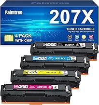 207X With Chip Compatible for HP 207X 207A Toner Cartridges Multipack for HP Color Laserjet Pro MFP M283fdw Toner Cartridges M255dw M255nw M283fdn M283cdw 207X Black Cyan Yellow Magenta