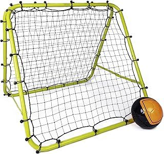 Football Master ™ Premium Fluorescent Green Double Sided Multi Skills Foot Ball Rebounder Training Aid Target Soccer Goal Kickback Adjustable Practise Goalkeeper Coaching Rebound Net