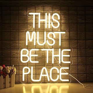 This Must Be The Place Neon Signs for Wall Decor,Warm white Neon Lights for Bedroom,Letter Neon Light Sign with USB Powered for Wedding,Birthday Party