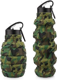 Collapsible Travel Water Bottle18oz, Reuseable BPA Free Silicone Foldable Water Bottles for Gym Camping Hiking, Portable Leak Proof Sports Water Bottle with Carabiner