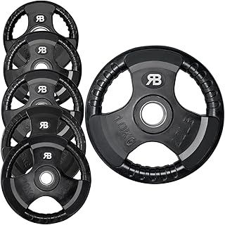 Olympic Weight Plate Tri Grip Disc Rubber Coated Cast Iron Weights Plate Set Solid Lifting Plates 3 Handles Portable Vinyl for Deadlift Barbells Dumbbell Bars Strength Training Home Gym Fitness Workout 2.5kg, 5kg, 10kg, 15kg, 20kg Single & Set