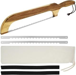 Bread Slicer Bread Bow Saw for Slicing, 42.5cm Bread Cutter Serrated Bagel Cutter Wooden Bread Bow Cutter with Replacement Blades Sourdough Bread Slicer for Bagels Bread Baguettes (w/ Blade2)