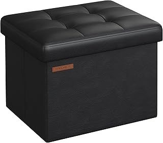 SONGMICS Storage Ottoman, Foldable Small Ottoman Foot Rest, 31 x 41 x 31 cm Foot Stool, Cube Ottoman with Storage, Load up to 130 kg, for Living Room, Bedroom, Entryway, Ink Black LSF100B51