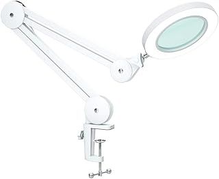 LED Magnifying Lamp, Illuminated Magnifier Lamp - with Clamp, Metal Swivel Arm, 3-Color-Mode Dimmable Lights, and 5-Dioptor 105mm Diameter Lens