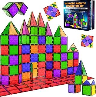 Magnetic Building Blocks Tiles Montessori Kids Toys for Boys & Girls – Learning Educational Construction Set Gift – Birthday, for 3-8 Year of Age (37pc).