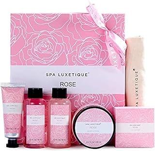 Spa Gift Set, Pampering Gifts for women, 6pcs Rose Bath Gift Set, Travel Gift Box with Hand Cream, Body Lotion, Bubble Bath Sets for Women Birthday Valentines Day Mother‘s Day Gifts