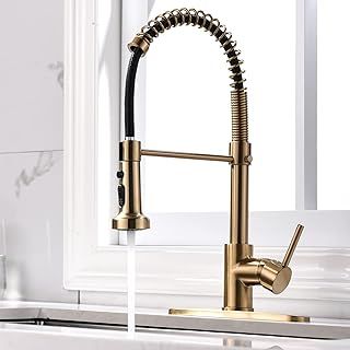 TIMACO Kitchen Tap Brushed Gold With 360° Rotatable Pull-Down Sprayer Mixer, Standard Single Handle Tap