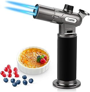 Cadrim Kitchen Blow Torch 1300°C Dual Flame Adjustable Refillable Butane Chef Tool Cooking Blowtorch Lighter Mini Adjustable Flame with Lock BBQ Baking Creme Brulee Crafts Soldering (Gas Not Included)