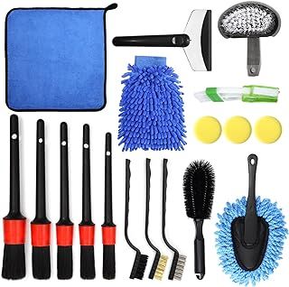 GUANJUNE 18Pcs Car Wash Cleaning Kit with Wash Mitt Sponge Towels, Tire Brush Tool Set, Interior Exterior Car Care Detailing Set for Car Motorcycle Bike Cleaning Wheels, Engine, Emblems, Air Vents