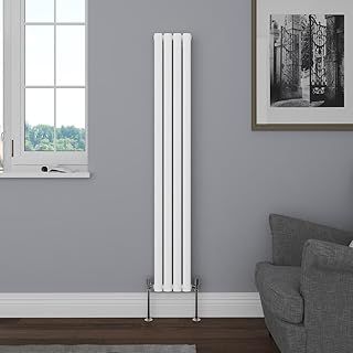 NRG Vertical 1600x236 Oval Column Designer Radiator Bathroom Central Heating Single Panel Gloss White