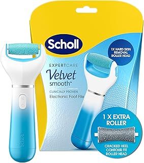 Scholl Velvet Smooth Electric Foot File with Cracked Heel Roller Refill - Pedicure Foot File System for Hard Skin and Callus Removal - Includes Velvet Smooth Roller and Cracked Heel Roller