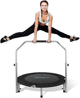Portable & Foldable Trampoline - 40" in-Home Mini Rebounder with Adjustable Handrail, Fitness Body Exercise