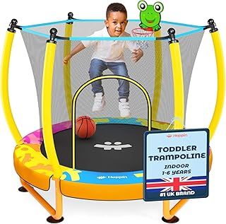 55” Toddler Trampoline Indoor & Outdoor Playset Ages 1-6, 5FT Kids, Ultra Safe Mini Trampoline for Kids with Safety Enclosure Net, Gifts for Birthday with Basketball Hoop