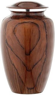 BOLD & DIVINE Aluminium with Wood Grain Finish Cremation Urn | Large | 200 Cubic Inches | For Human Ashes Adult Memorial, Burial, Funeral Cremation Urn