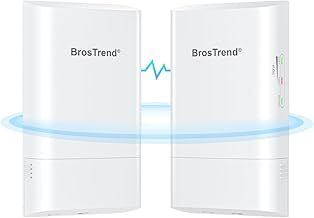 BrosTrend WiFi Bridge 5GHz 867Mbps, Point to Point Wireless Bridge, 1km Long Range Outdoor CPE for PTP/PTMP, Plug and Play, IP65, Ethernet Bridge w/Passive PoE Adapter, for Farm, Building etc, 2-Pack