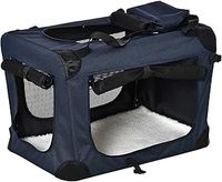 PawHut Foldable Pet Carrier for Small and Miniature Dogs, Portable Cat Carrier Soft Side Pet Travel Crate with Removable Mat, Storage Bags, Breathable Mesh 60 x 41.5 x 41cm - Dark Blue