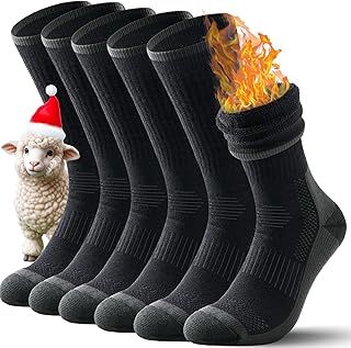 TANSTC Mens Socks Merino Wool Thermal Socks for Men & Women Warm Winter Thick Socks Breathable Hiking Walking Socks Cushioned Moisture Wicking Boot Socks for Outdoor 3 Pairs