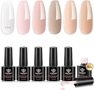 Modelones Builder Nail Gel 6 Colors, 8-in-ONE Pink Brown Builder Gel Set for Nails, Hard Gel Builder Nail Strengthener Extension Color Gel Base Gel Builder Gel in a Bottle