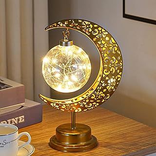 BomKra Enchanted Lunar Lamp, LED Moon Lamp Hanging Star Table Lamp Battery Operated Magic Crescent Night Light Decor for Bedroom Bedside Nightstand Party Romantic Holiday Warm Moonlight Gift