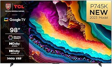TCL 98P745K 98-inch 4K Television, WCG, UHD, HDR PRO, 144Hz, Motion Clarity PRO, Dolby Vision IQ, Dolby Atmos, AIPQ, Game master Pro 2.0, Smart TV Powered by Google TV, works with Alexa