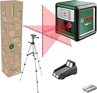 Bosch Cross line Laser Quigo Plus with Tripod (Easy Alignment at Equal and Variable Distances Thanks to Markings on The Laser line, in E-Commerce Cardboard Box)