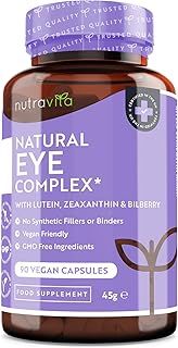 Lutein Natural Eye Supplement – 90 Vegan Capsules - Zeaxanthin, Bilberry Extract, Vitamins A, B12 & Zinc – for Maintenance of Normal Vision – Made in The UK by Nutravita