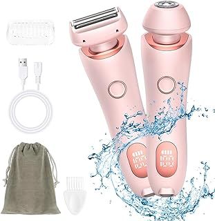 AOGOE 2 in 1 Bikini Trimmer Lady Shavers for Women, Wet and Dry Electric Body Hair Trimmer, Cordless Waterproof Facial Hair Removal Shaver Razor for Painless Trimming of Pubic Face Underarm Legs