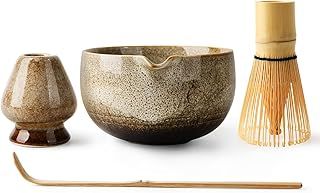 Japanese Matcha Tea Set,Ceramics Match Bowl with Spout,Included Handmade Ceramic Whisk Holder, Matcha Whisk (Chasen) and Scoop,Perfect Matcha Ceremony Kit for Traditional Tea Ceremony