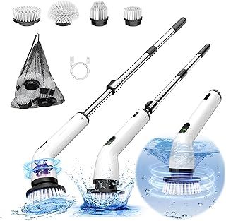 Electric Spin Scrubber, New Full-Body IPX7 Waterproof Cordless Electric Cleaning Brush with 4 Replaceable Heads, Upgraded Extension Handle, Power Scrubber for Bathtub, Tile, Floor