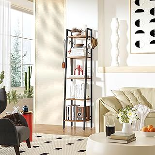 YMYNY 5 Tier Ladder Bookshelf, Height 160CM Bookcase, Freestanding Storage Organiser Shelves, Shelving Unit for Living Room Bedroom, Kitchen, Plant Stand, Industrial, Rustic Brown HBC025H