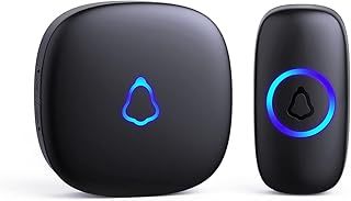 SECRUI Wireless Doorbell, Plug in Waterproof Battery Operated Cordless Doorbell Operating at 1,000 Feet Long Range with 58 Chimes 5 Volume Levels LED Light Easy Install for Home, School, Office,Black