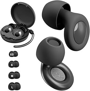 Ear Plugs for Sleep, 30dB Noise Cancelling with Storage Case, Ultra Soft Reusable Silicone Earplugs for Concerts, Travelling, Sleeping, XS/S/M/L (Black)