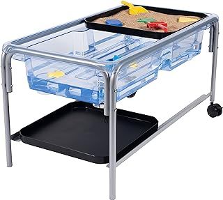 edxeducation Sand and Water Table Set | Water Sensory Table for Kids | 58 cm H | Tubular Steel Frame | Includes 2 Mini Tuff Trays and Plug | Indoor and Outdoor, 23" High