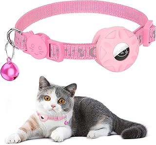 Airtag Cat Collar, Refective Collar for Cat with Safety Buckle and Waterproof Air Tag Holder in 3/8" Width, Cat Airtag Collar, Cat Collar Compatible with Apple Airtag for Cat Dog Kitten Puppy (pink)