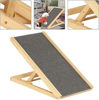 Wooden Pet Ramp Dog Ramp Pet Puppy Adjustable Solid Wooden Ramp Dog Ramp For Sofa Bed with Non-slip Carpet Safety Pets Ladder for Travel (L70cm x W35cm x H30/40cm)