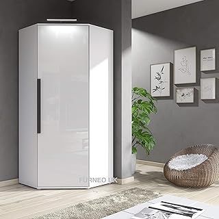 Modern White High Gloss & Matt Corner Wardrobe Bedroom Closet Sotrage With LED Light Clifton 14