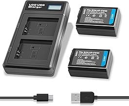 2-Pack 2000mAh NP-FW50 Replacement Batteries and Dual LED Display Battery Charger for Sony Alpha A6500 A6400 A6300 A6000 A7, A7II, A7R, A7RII, A7S, A7SII, A7S2 NEX-3/5/7, ZV-E10 Series Camera