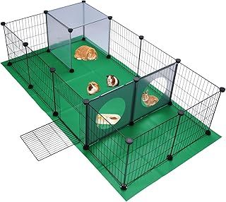 JUNGLE STONE Guinea Pig Pet Playpen, Small Animals Cage, Pet Exercise Fence with Mat, DIY Iron Mesh Panel, Interesting Game Holes Design, Ideal for Puppy, Rabbit, Kitten Guinea Pig, Hedgehog