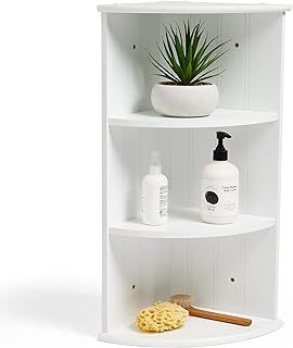 VonHaus Corner Shelf Unit – Wooden 3 Tier Shelving – White Storage Display Unit – Freestanding or Wall Mounted - Shaker Style Design - For Bathroom, Bedroom, Kitchen, Living Room