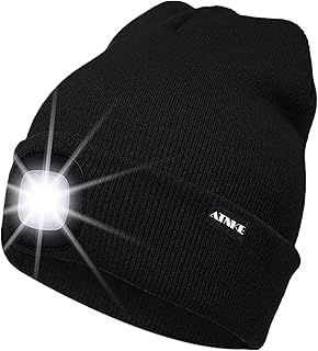 ATNKE LED Lighted Beanie Cap,USB Rechargeable Running Hat Ultra Bright 4 LED Waterproof Light Winter Warm Gifts for Men and Women