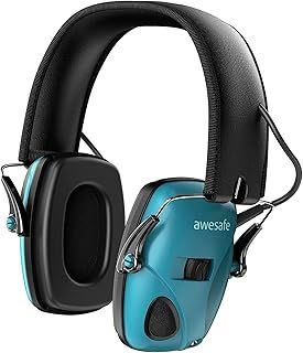awesafe GF01 Electronic Shooting Earmuffs Ear Defenders Noise Reduction Sound Amplification Electronic Safety Ear Muffs, NRR 24, Ideal for Shooting and Hunting (Blue)