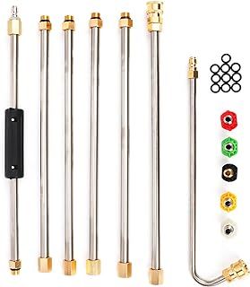 Gutter Cleaning Tool Pressure Washer Extension Wand Set, 4000 PSI High Pressure Washer Gun Extension Rod, Roof Cleaner Lance with 5 Pcs Nozzle Tips, 1/4 Inch Quick Connect, 10 Pcs Rubber Ring