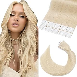 Elailite Tape in Hair Extensions Human Hair 40 pcs 100g Full Head - Seamless Invisible Skin Weft Real Remy Hair Straight (#60 Platinum Blonde, 16 Inch)